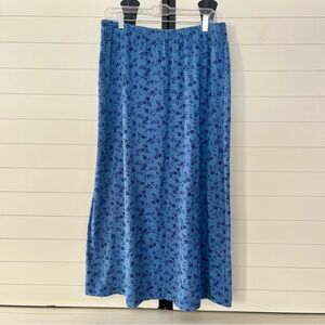 L.L. Bean Blue Floral Cottagecore Maxi Skirt Size Large 100% Cotton Soft